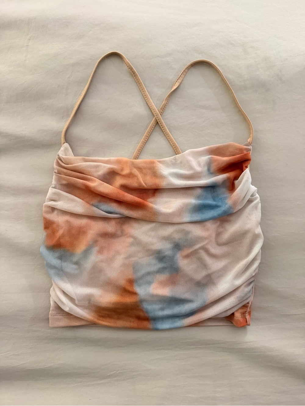 Tie-Dye Ruched Cowl Neck Camisole in Peach & Blue